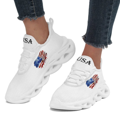 Personalized America Flag Sneakers, Custom Breathable Patriotic Shoes, Unisex Lace Up Shoes by PatriotiCustom