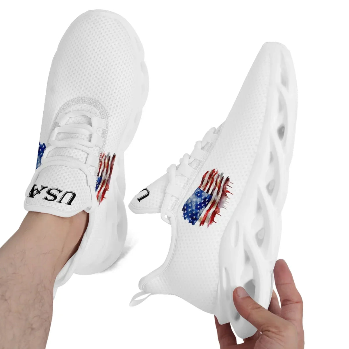 Personalized America Flag Sneakers, Custom Breathable Patriotic Shoes, Unisex Lace Up Shoes by PatriotiCustom