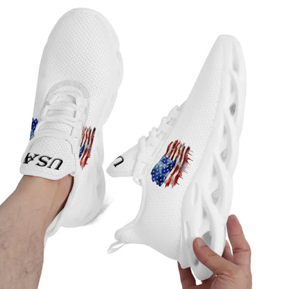 Personalized America Flag Sneakers, Custom Breathable Patriotic Shoes, Unisex Lace Up Shoes by PatriotiCustom