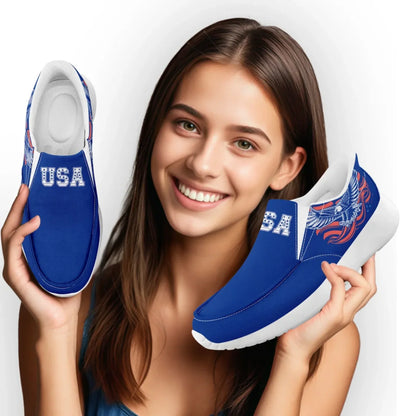 Personalized America Flag Sneakers, Custom Flag Fashion Shoes, Unisex Canvas Slip On Shoes by PatriotiCustom