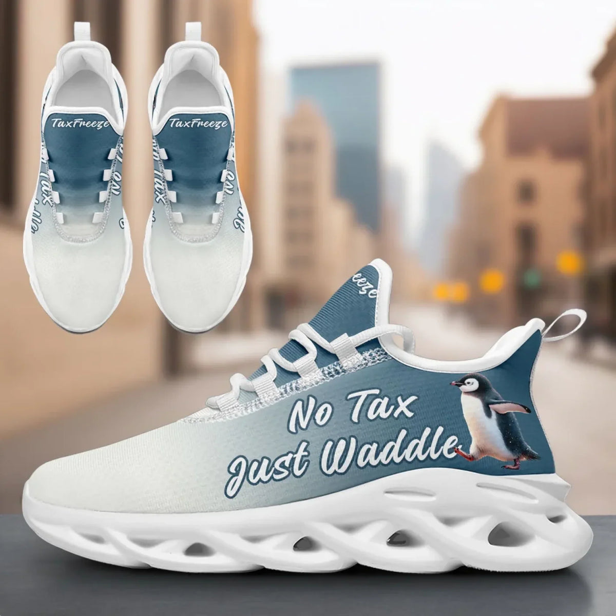 Personalized Tax Penguin Sneakers, Custom Tax Freeze Shoes, Breathable Unisex Shoes by PatriotiCustom