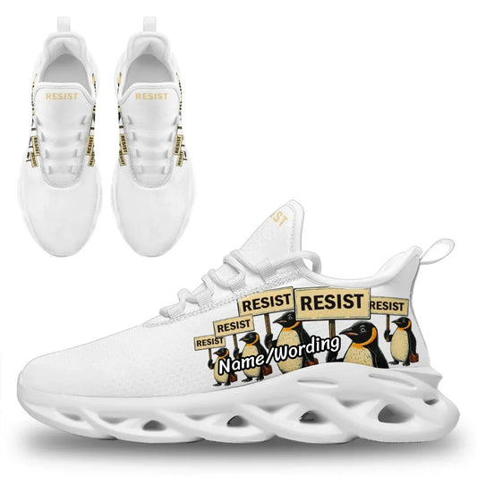 Personalized Gold Penguin Sneakers, Custom Lightweight Shoes, Resist Penguin Shoes by PatriotiCustom