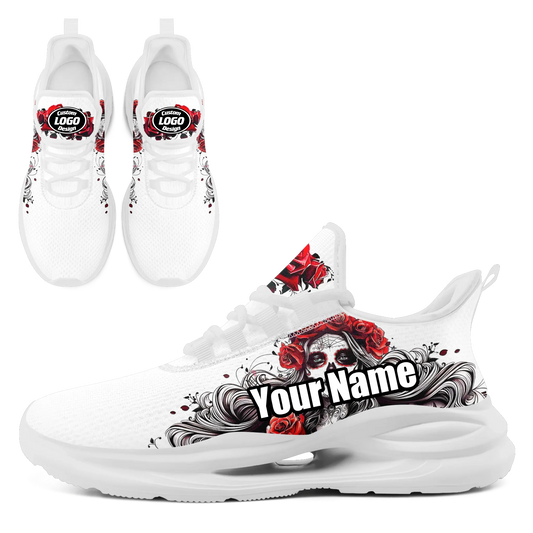 Personalized Flag with Skull Print Sneakers, Custom Breathable and Comfortable Lace Up Shoes by PatriotiCustom