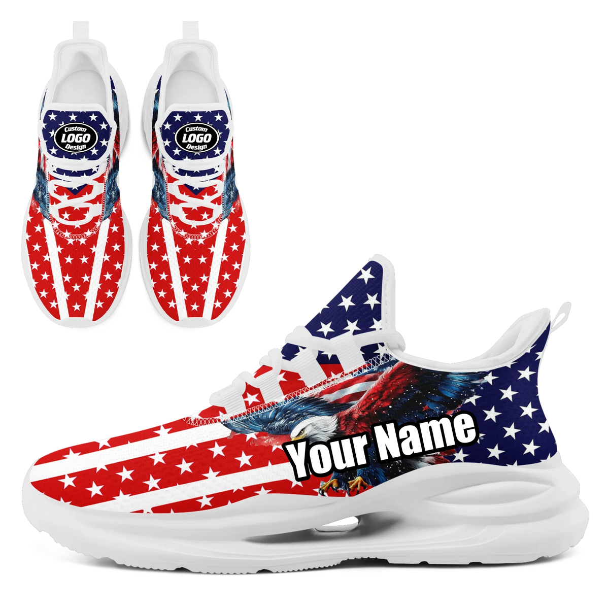 Personalized America Flag Sneakers, Custom Breathable Gym Shoes, Patriotic and Pride Walking Shoes by PatriotiCustom
