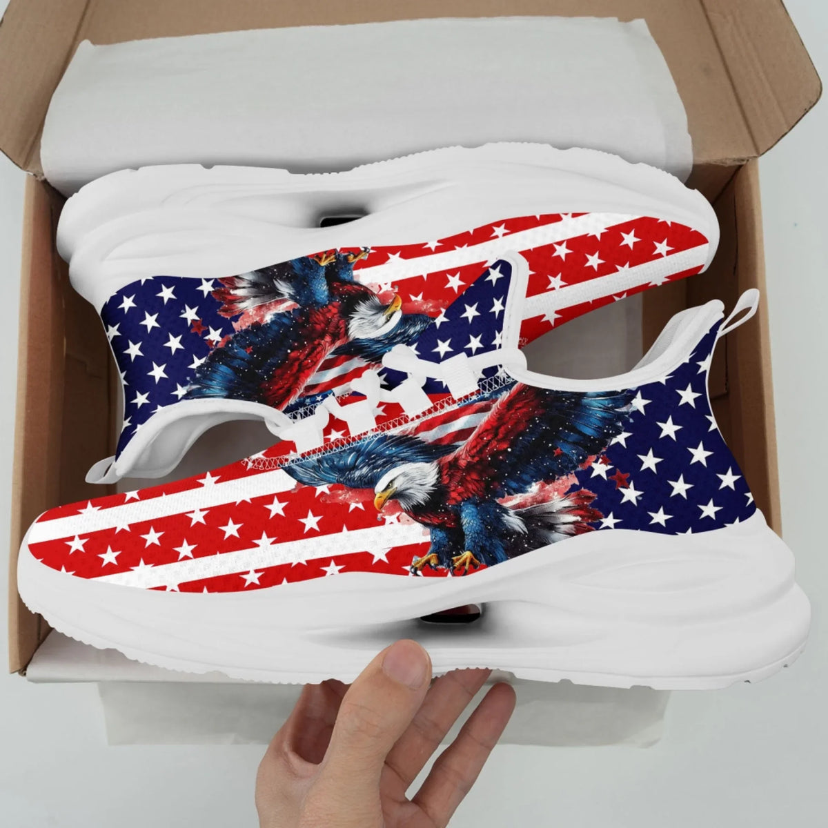 Personalized America Flag Sneakers, Custom Breathable Gym Shoes, Patriotic and Pride Walking Shoes by PatriotiCustom