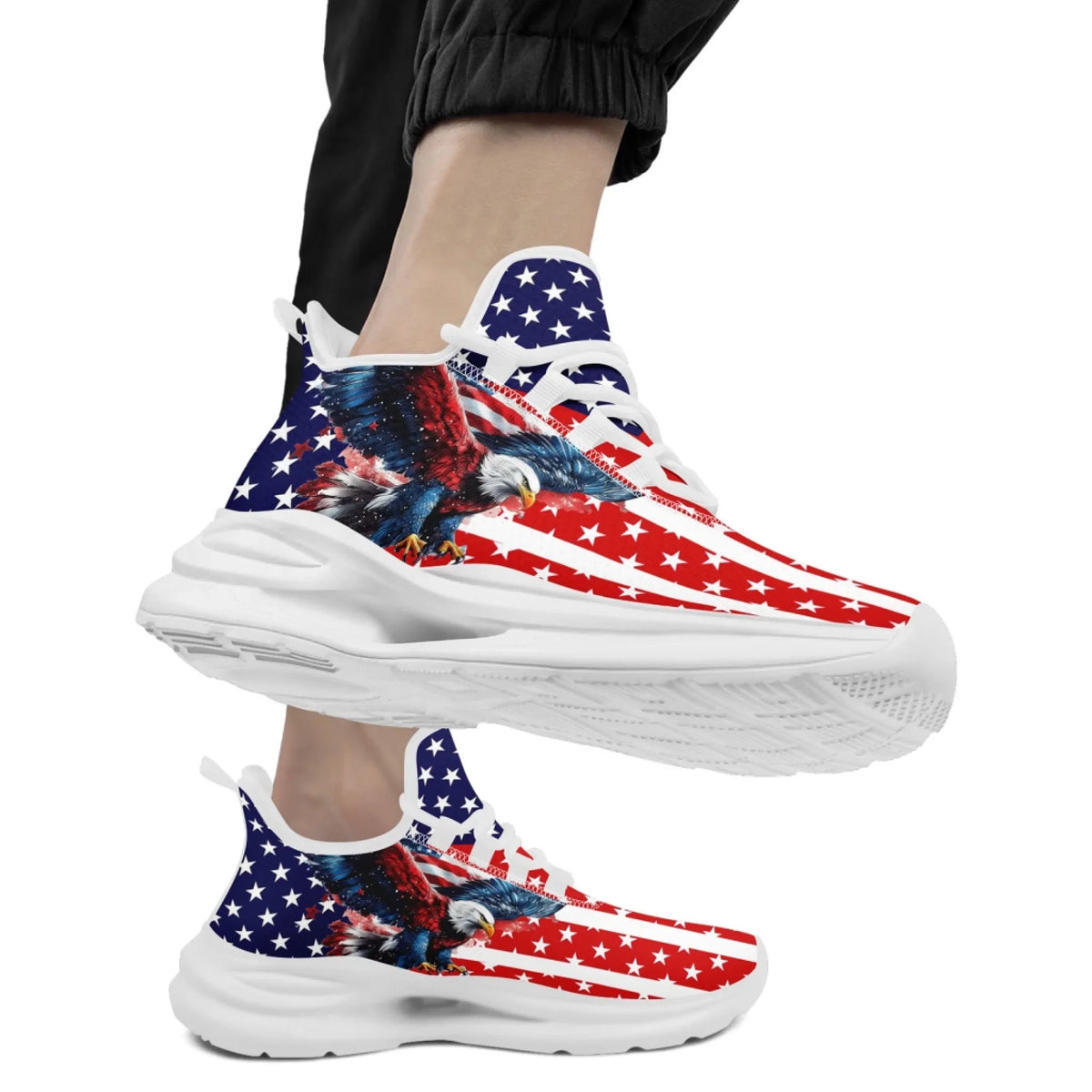 Personalized America Flag Sneakers, Custom Breathable Gym Shoes, Patriotic and Pride Walking Shoes by PatriotiCustom