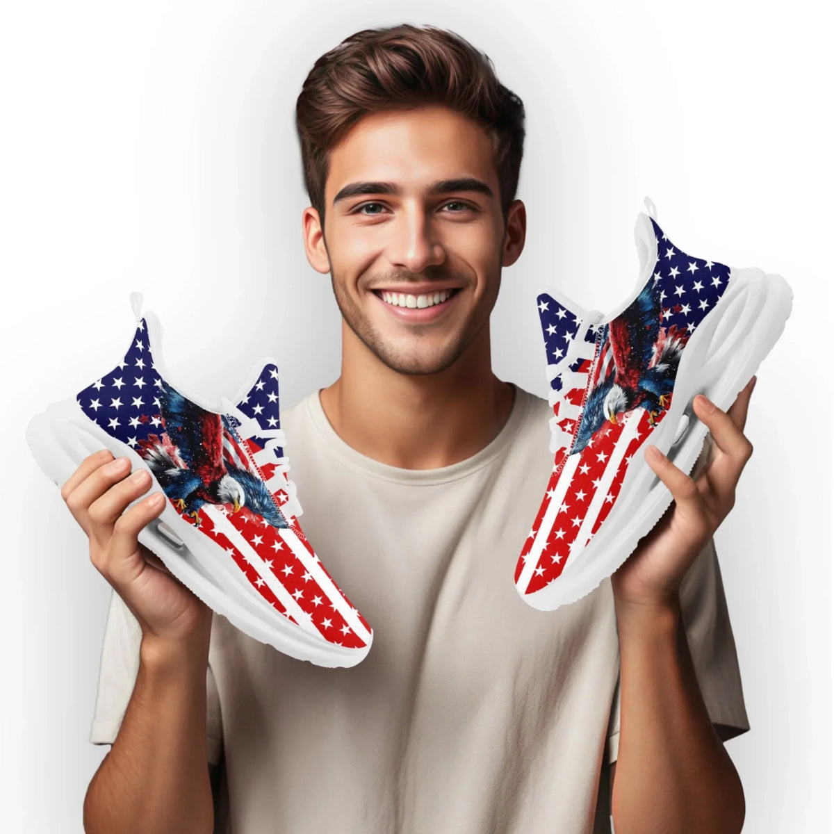 Personalized America Flag Sneakers, Custom Breathable Gym Shoes, Patriotic and Pride Walking Shoes by PatriotiCustom