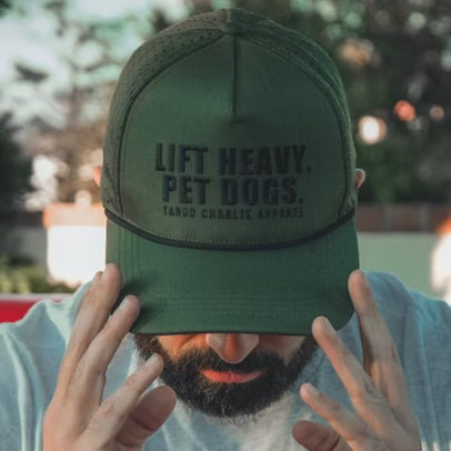 Lift Heavy. Pet Dogs. - Army Snapback Hat by Tango Charlie Apparel