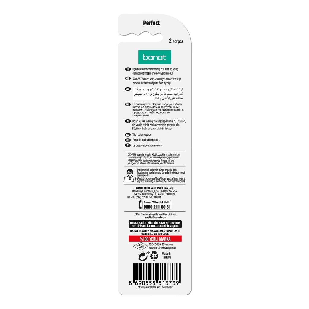 Banat Perfect Medium Toothbrush Value Pack 2-Count by Beauty Care Bag