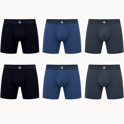 Breevar men's seamless long boxer briefs 6-pack, 2 black, 2 blue and 2 gray