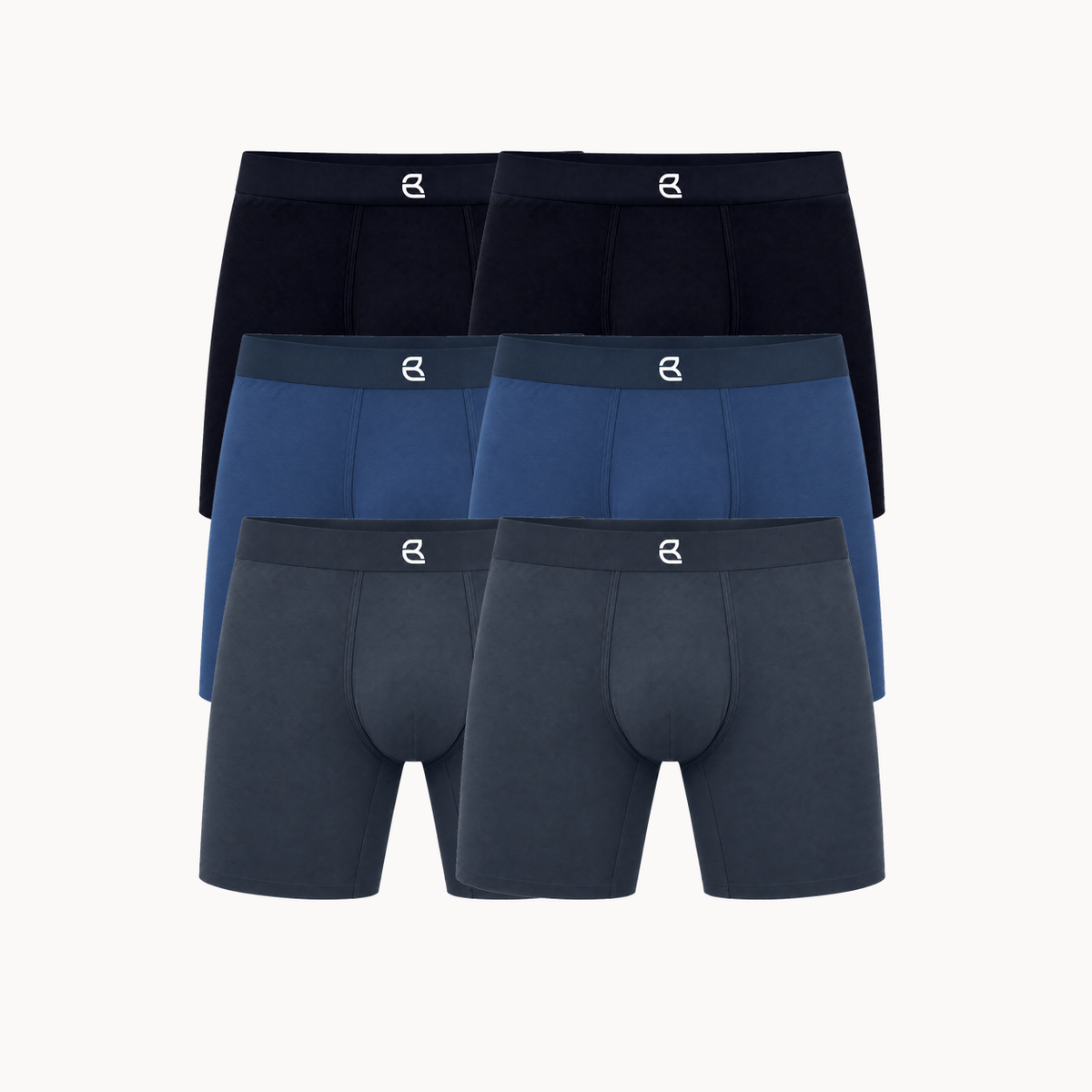 Breevar men's seamless long boxer briefs 6-pack, 2 black, 2 blue and 2 gray