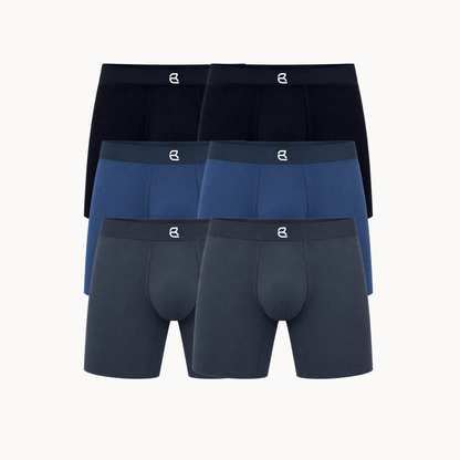 Breevar men's seamless long boxer briefs 6-pack, 2 black, 2 blue and 2 gray