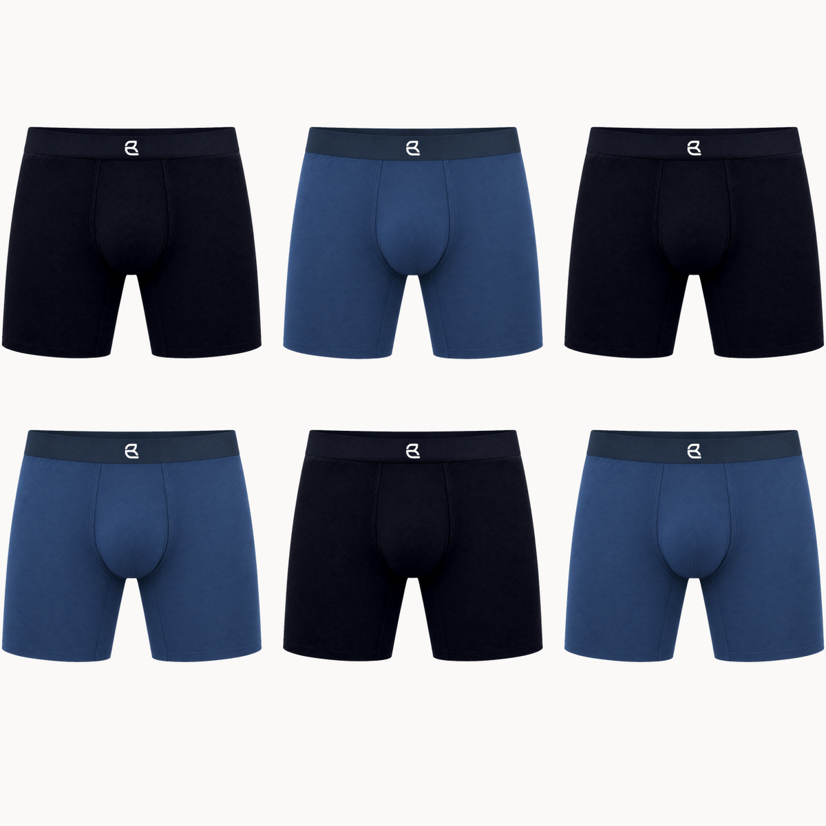 Breevar men's seamless long boxer briefs 6-pack, 3 black and 3 blue