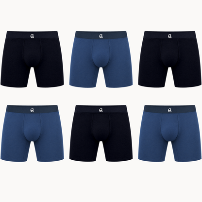 Breevar men's seamless long boxer briefs 6-pack, 3 black and 3 blue