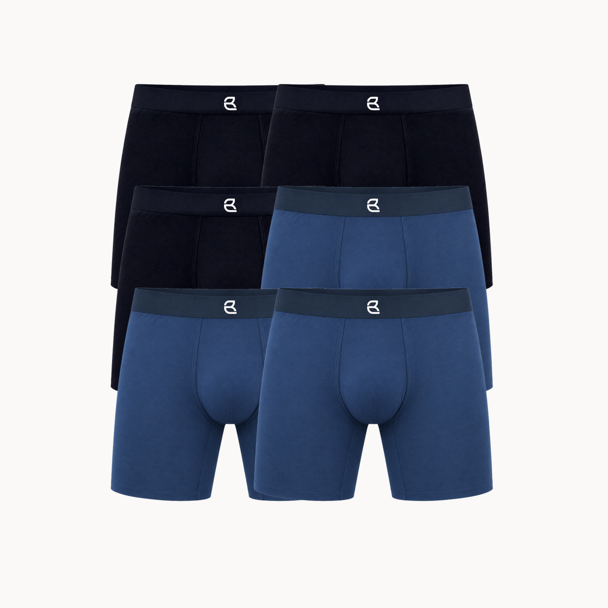 Breevar men's seamless long boxer briefs 6-pack, 3 black and 3 blue