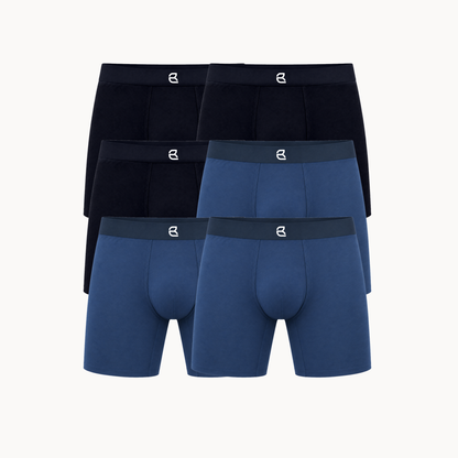 Breevar men's seamless long boxer briefs 6-pack, 3 black and 3 blue