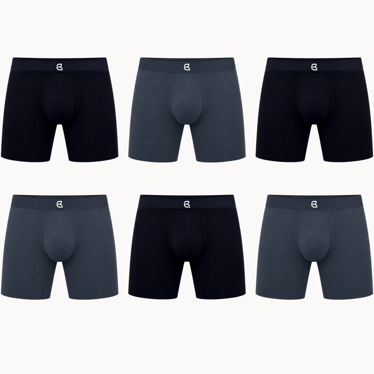 Breevar men's seamless long boxer briefs 6-pack, 3 black and 3 gray