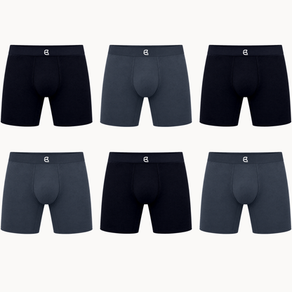 Breevar men's seamless long boxer briefs 6-pack, 3 black and 3 gray