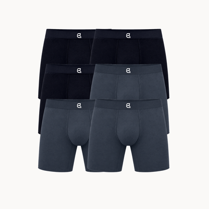 Breevar men's seamless long boxer briefs 6-pack, 3 black and 3 gray