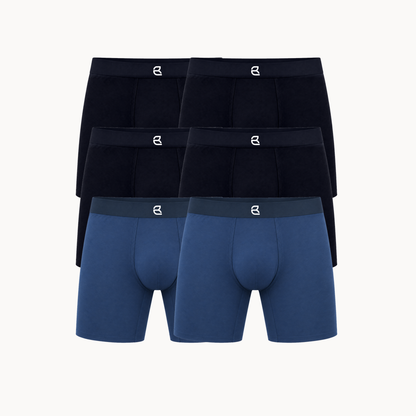 Breevar men's seamless long boxer briefs 6-pack, 4 black and 2 blue
