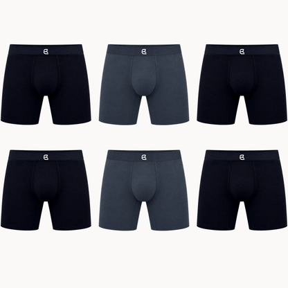 Breevar men's seamless long boxer briefs 6-pack, 4 black and 2 gray
