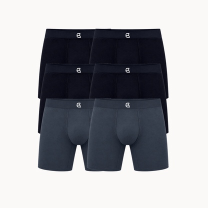 Breevar men's seamless long boxer briefs 6-pack, 4 black and 2 gray
