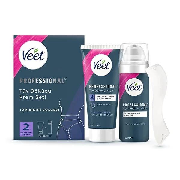 Veet Professional Bikini Hair Removal Cream Set - Sensitive Skin, Shea Butter, Pain-Free, Gentle, Moisturizing - Clinically Proven by Beauty Care Bag