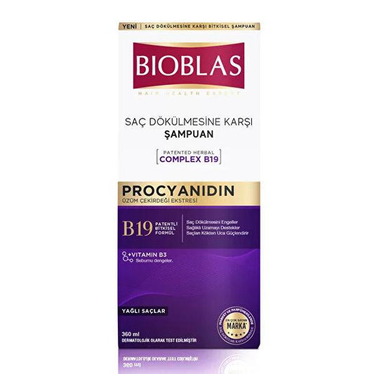 Bioblas Anti-Hair Loss Shampoo for Oily Hair with Procaynidin - 12.17 fl oz by Beauty Care Bag