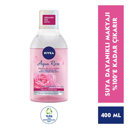 NIVEA Aqua Rose Micellar Makeup Remover - Gentle & Effective Dual-Phase Formula (13.53 fl oz) by Beauty Care Bag