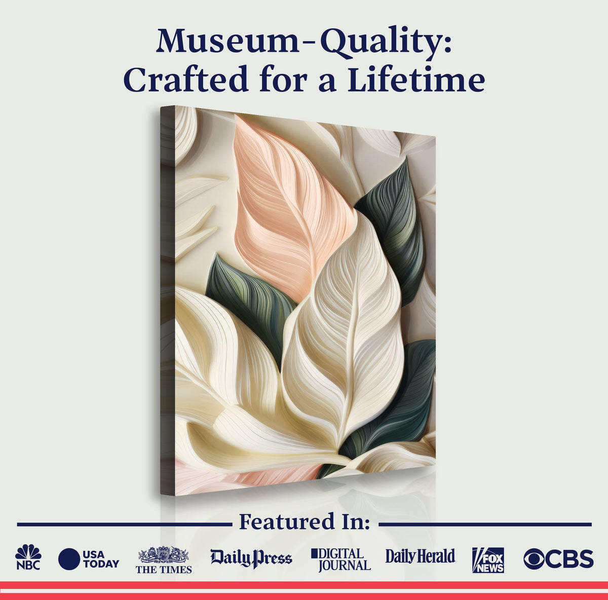 Elegant 3D Pastel Leaf Wall Art by Tailored Canvases