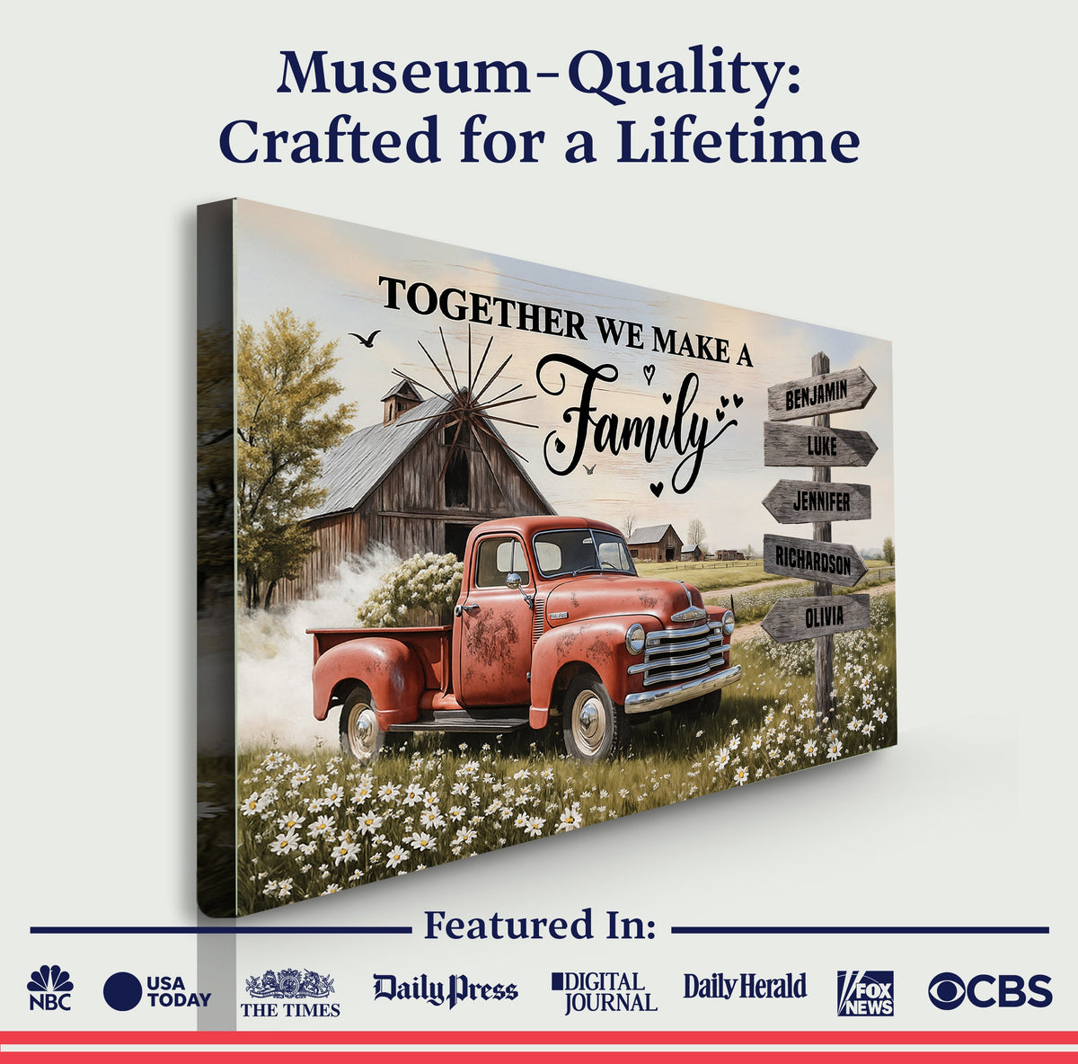Personalized Family Farmhouse Old Truck Wall Art by Tailored Canvases
