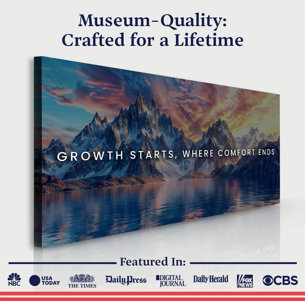Growth Starts Where Comfort Ends Motivational Wall Sign by Tailored Canvases