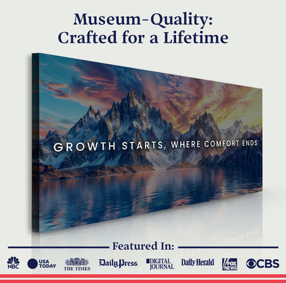 Growth Starts Where Comfort Ends Motivational Wall Sign by Tailored Canvases