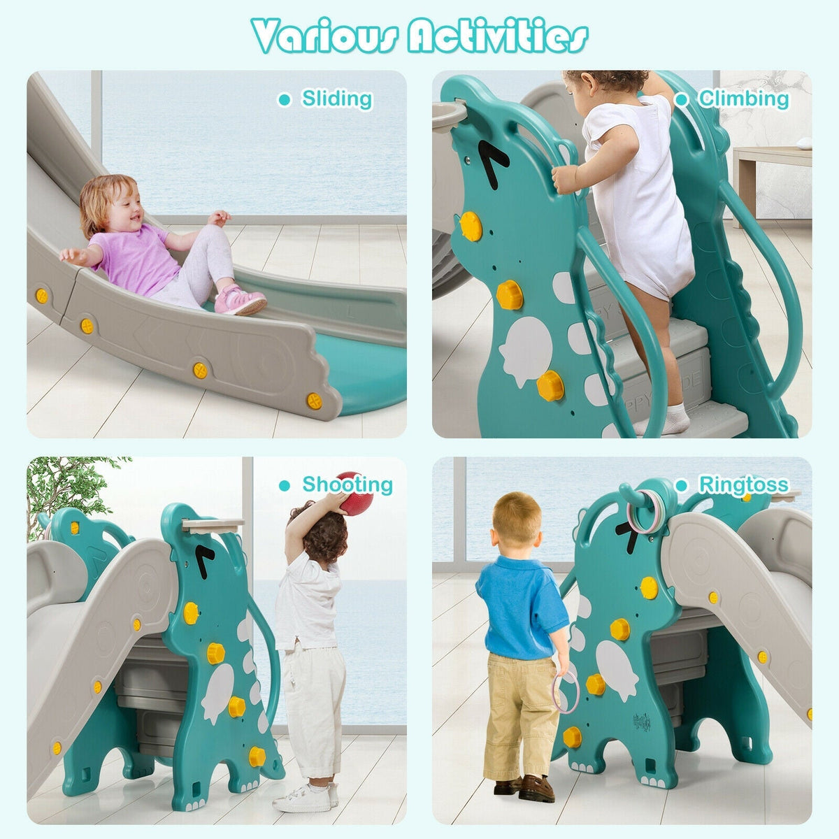 Green kids slide play set with basketball hoop by GBruno Store, view 8