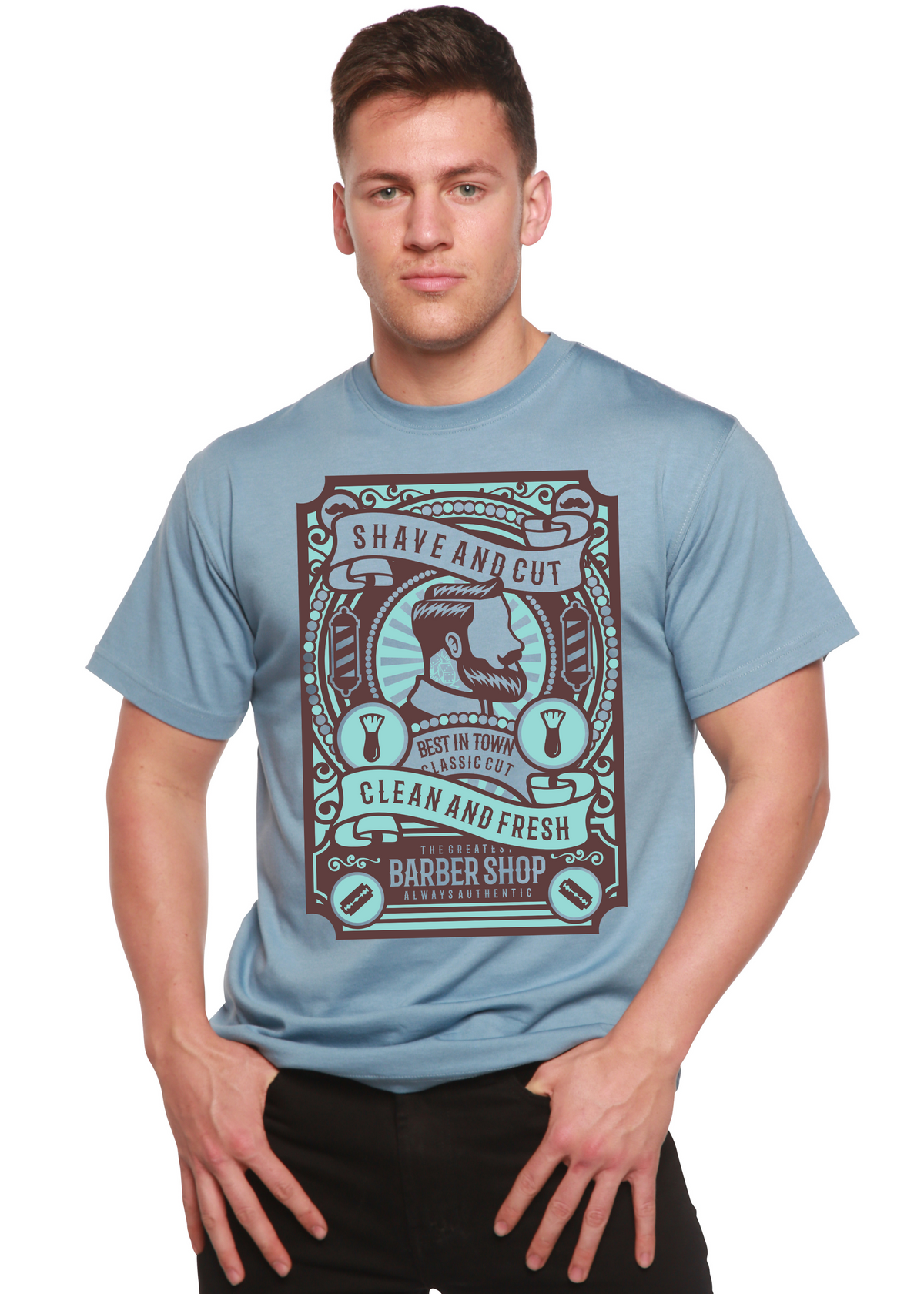 Shave and Cut men's bamboo graphic T-shirt – view 6