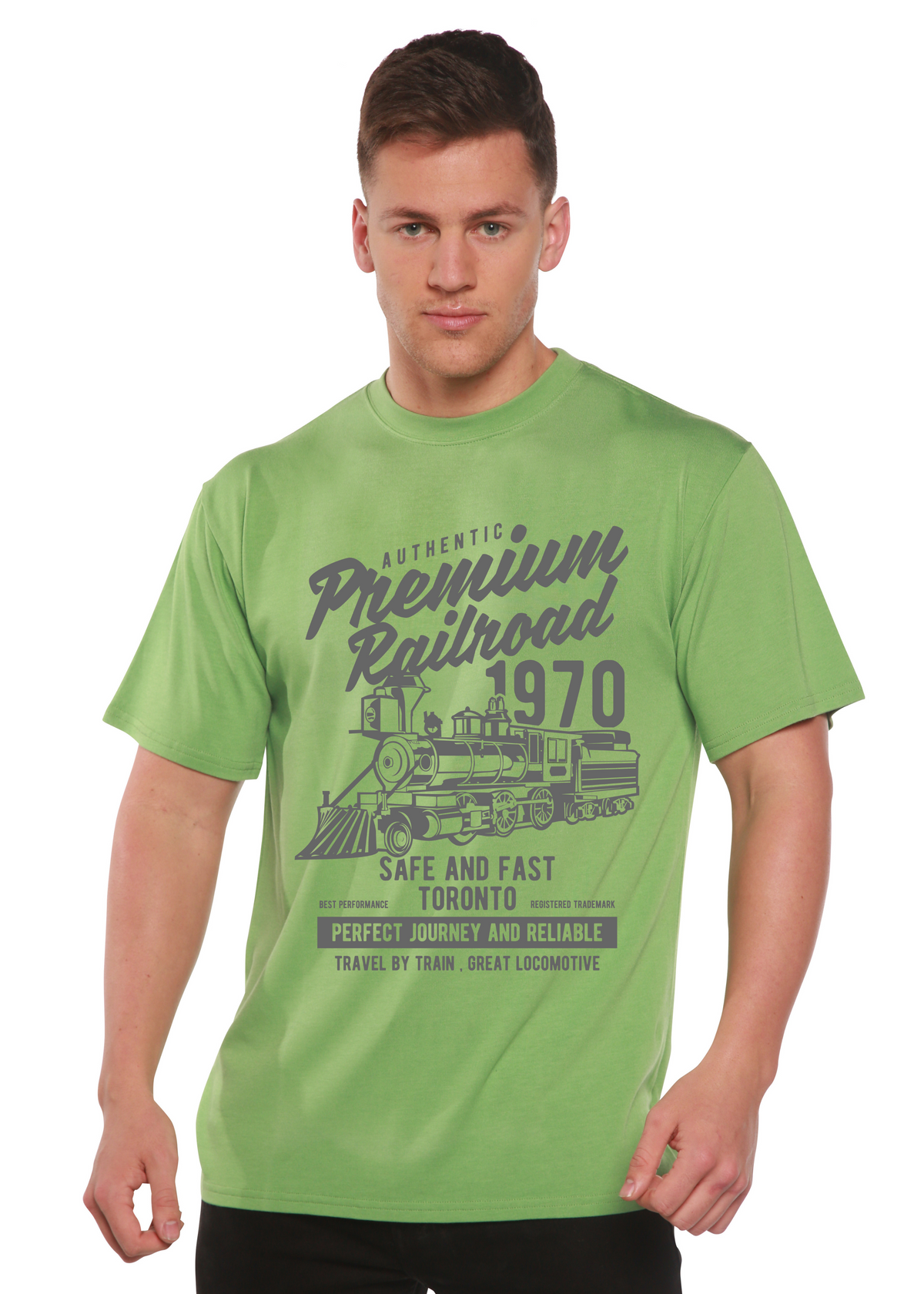 Premium Railroad men's bamboo graphic T-shirt – view 6