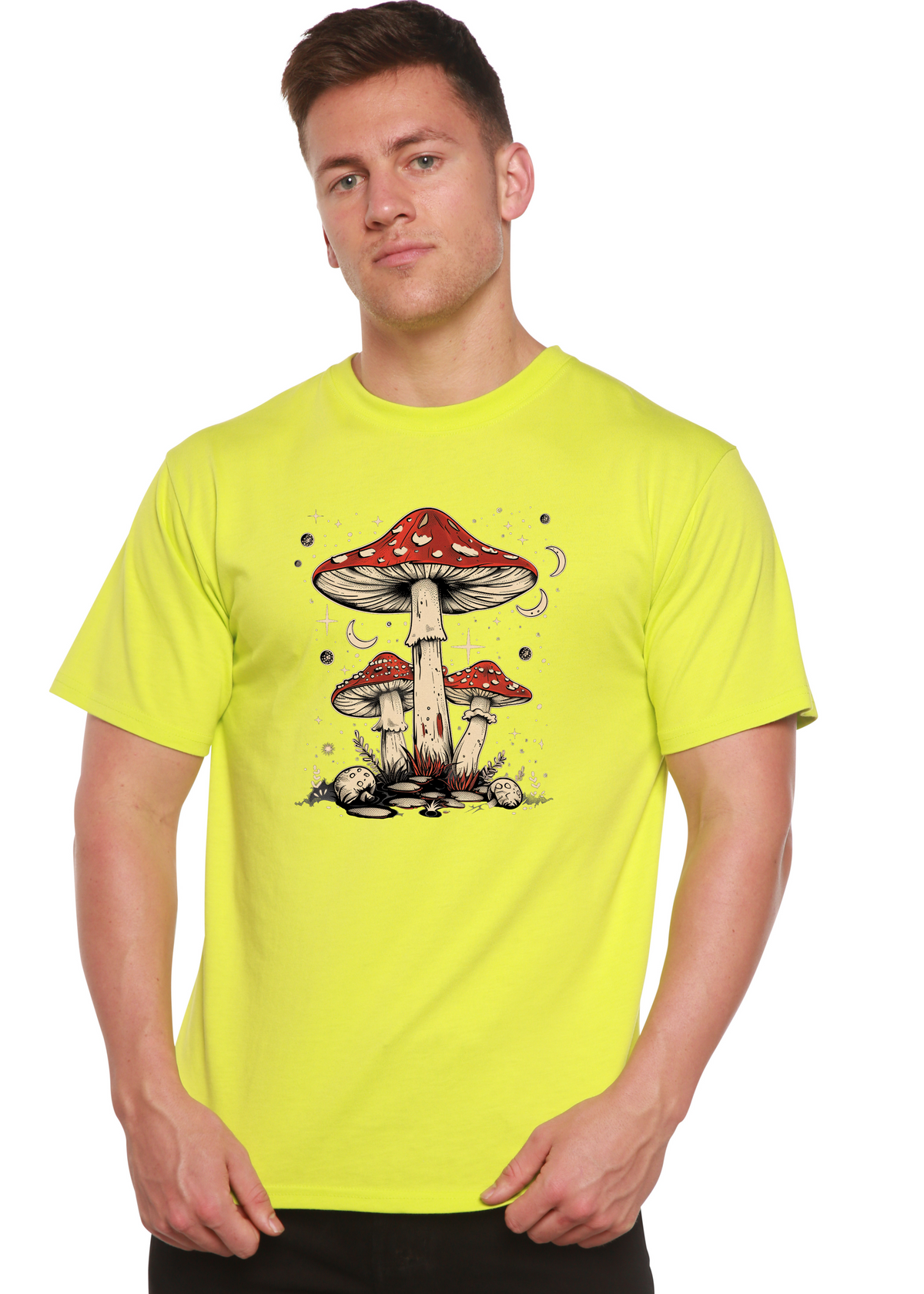 Boho Retro Hippie Mushrooms Natural unisex bamboo graphic T-shirt – view 5