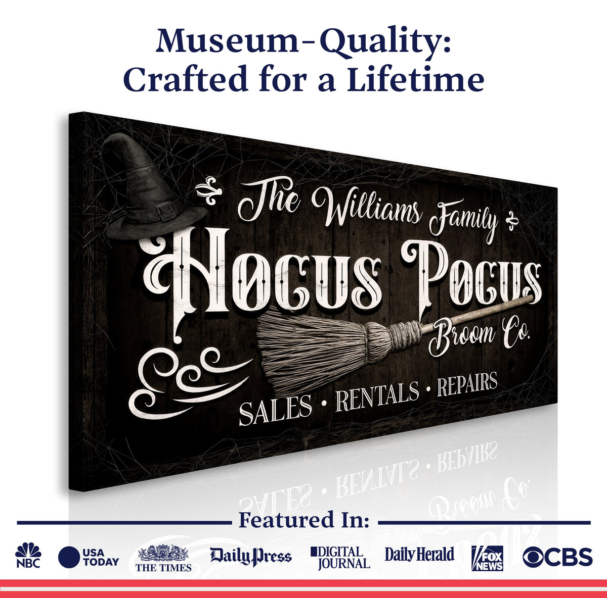 Personalized Hocus Pocus Broom Co. Wall Sign by Tailored Canvases
