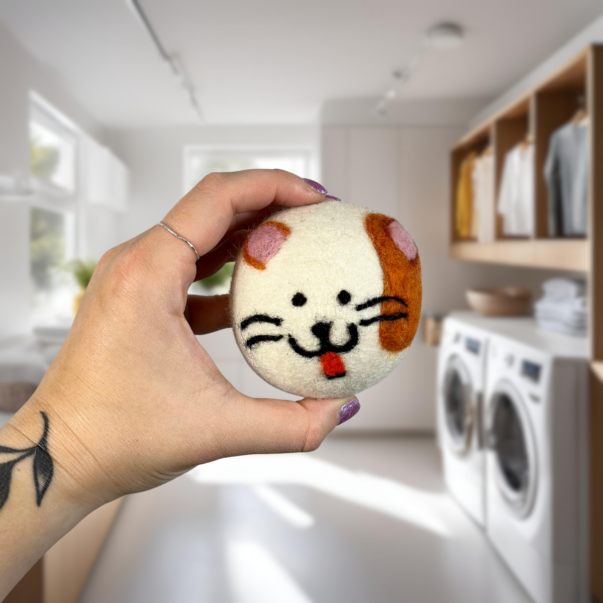 Organic wool dryer balls in Dopey Dog design