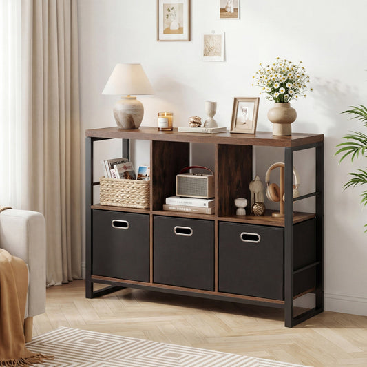 6-Cube Industrial Bookshelf with Storage Bins & Metal Frame by DirectDeals