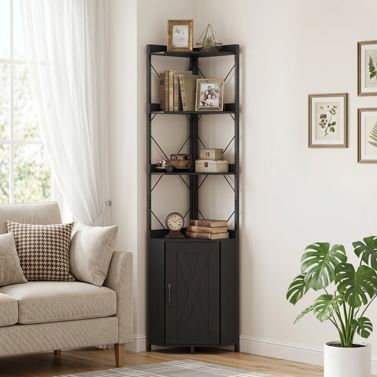 71-inch 6-tier corner bookshelf with cabinet by DirectDeals