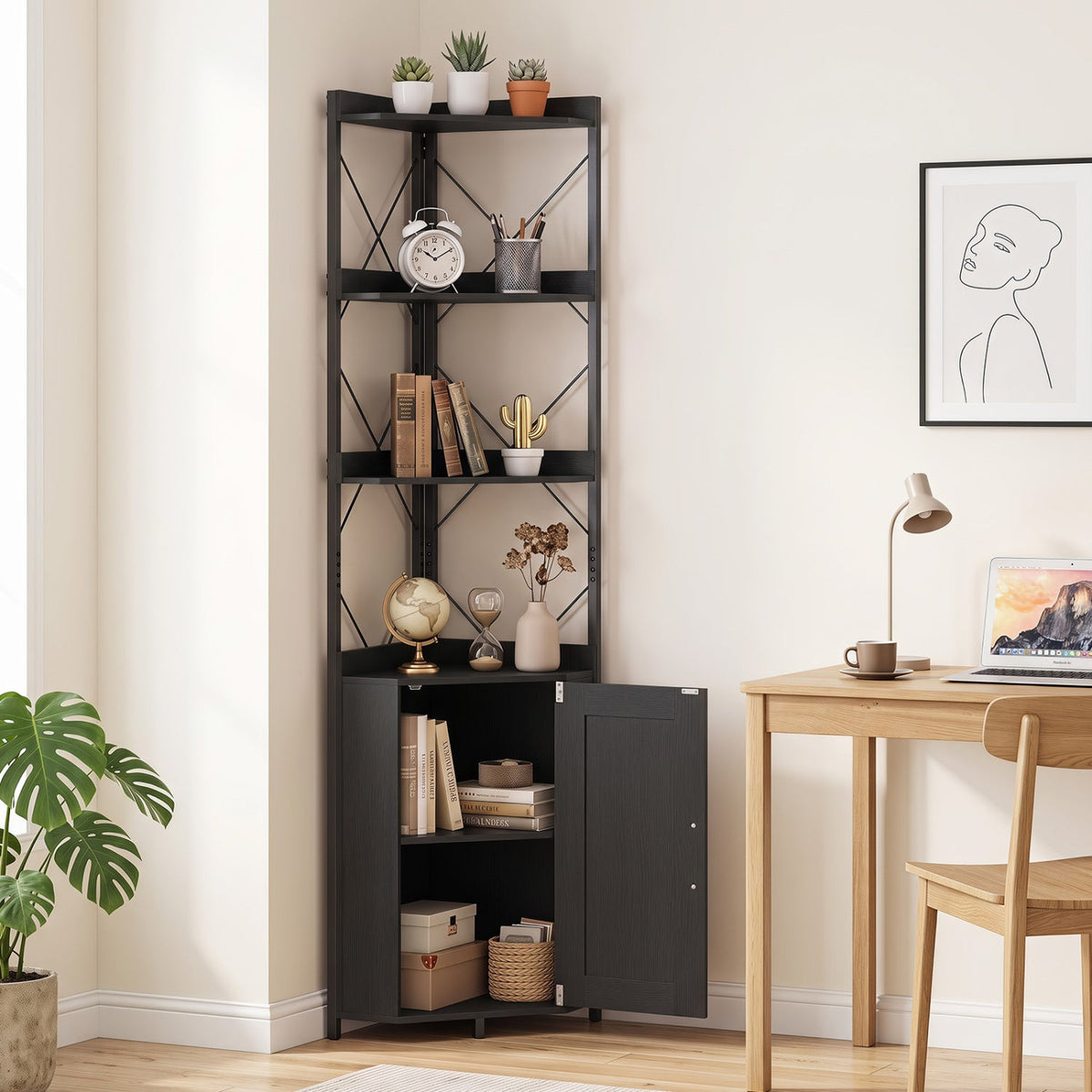 71-inch 6-tier corner bookshelf with cabinet by DirectDeals, view 2