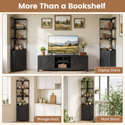 71-inch 6-tier corner bookshelf with cabinet by DirectDeals, view 6