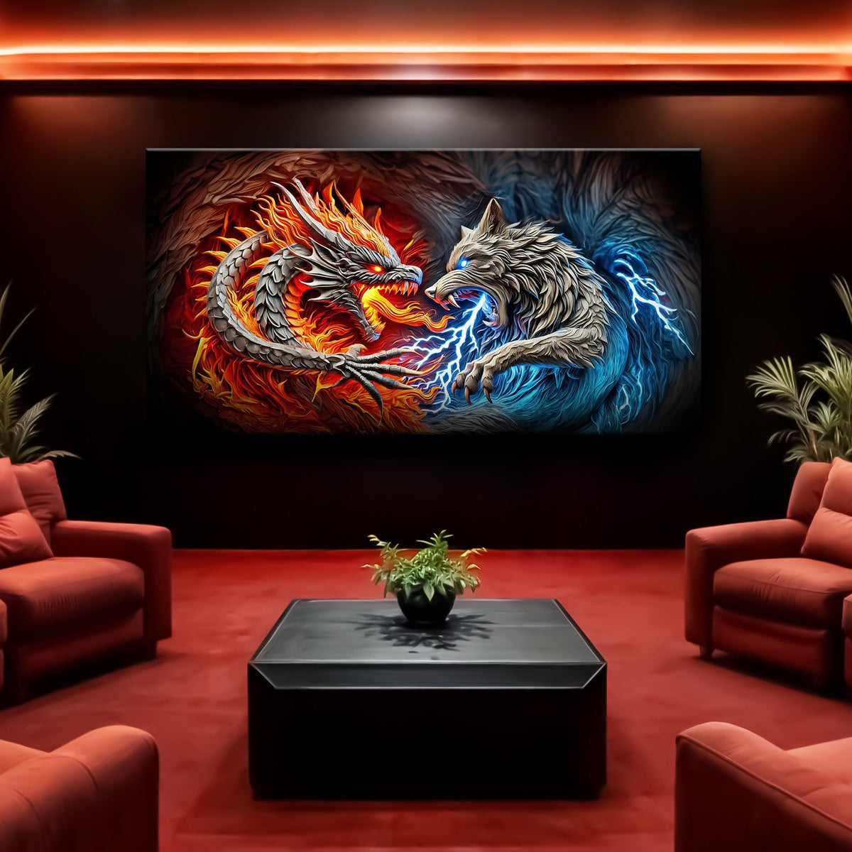 3D Dragon and Wolf Wall Art II canvas by Tailored Canvases, view 2