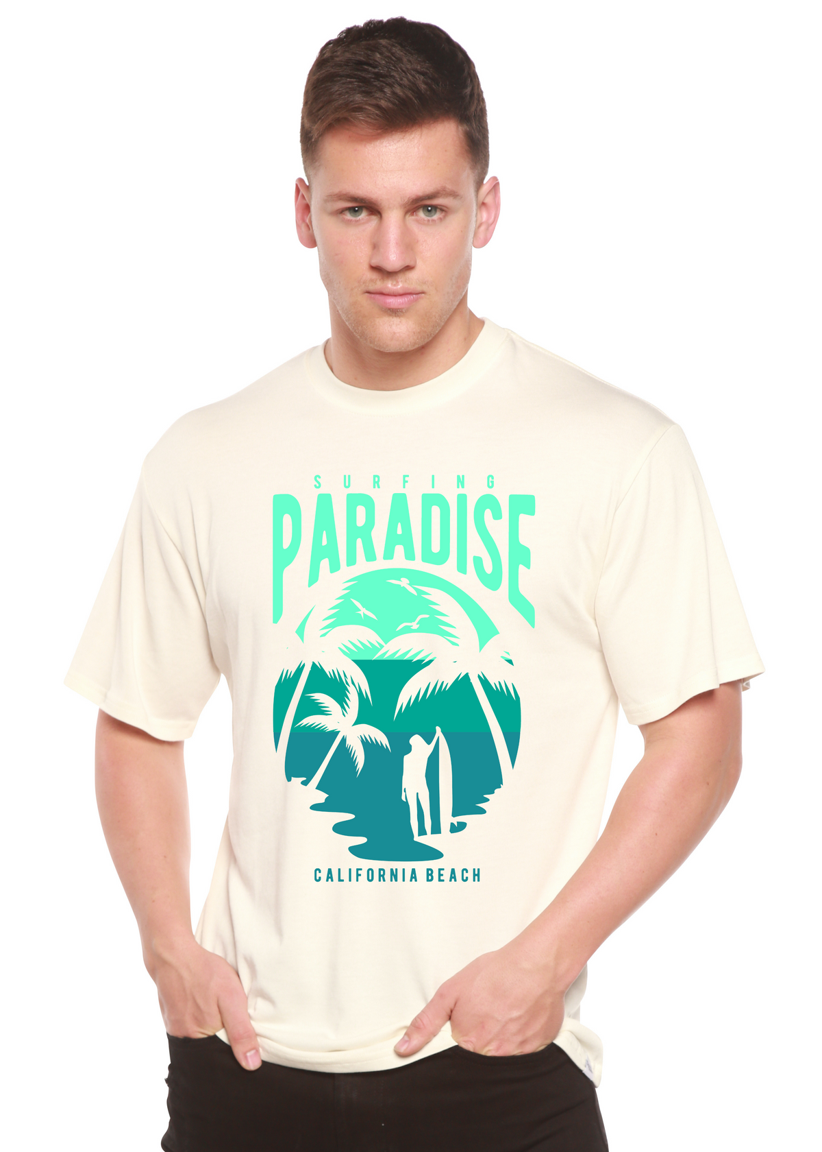 Surfing Paradise California men's bamboo graphic T-shirt – view 5