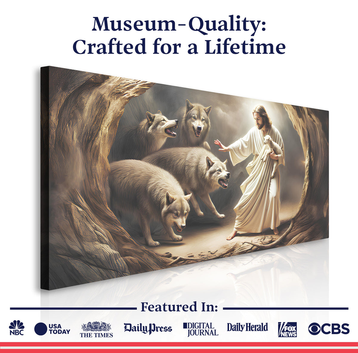 Jesus Protects The Lamb From Wolves Faith Wall Art III by Tailored Canvases