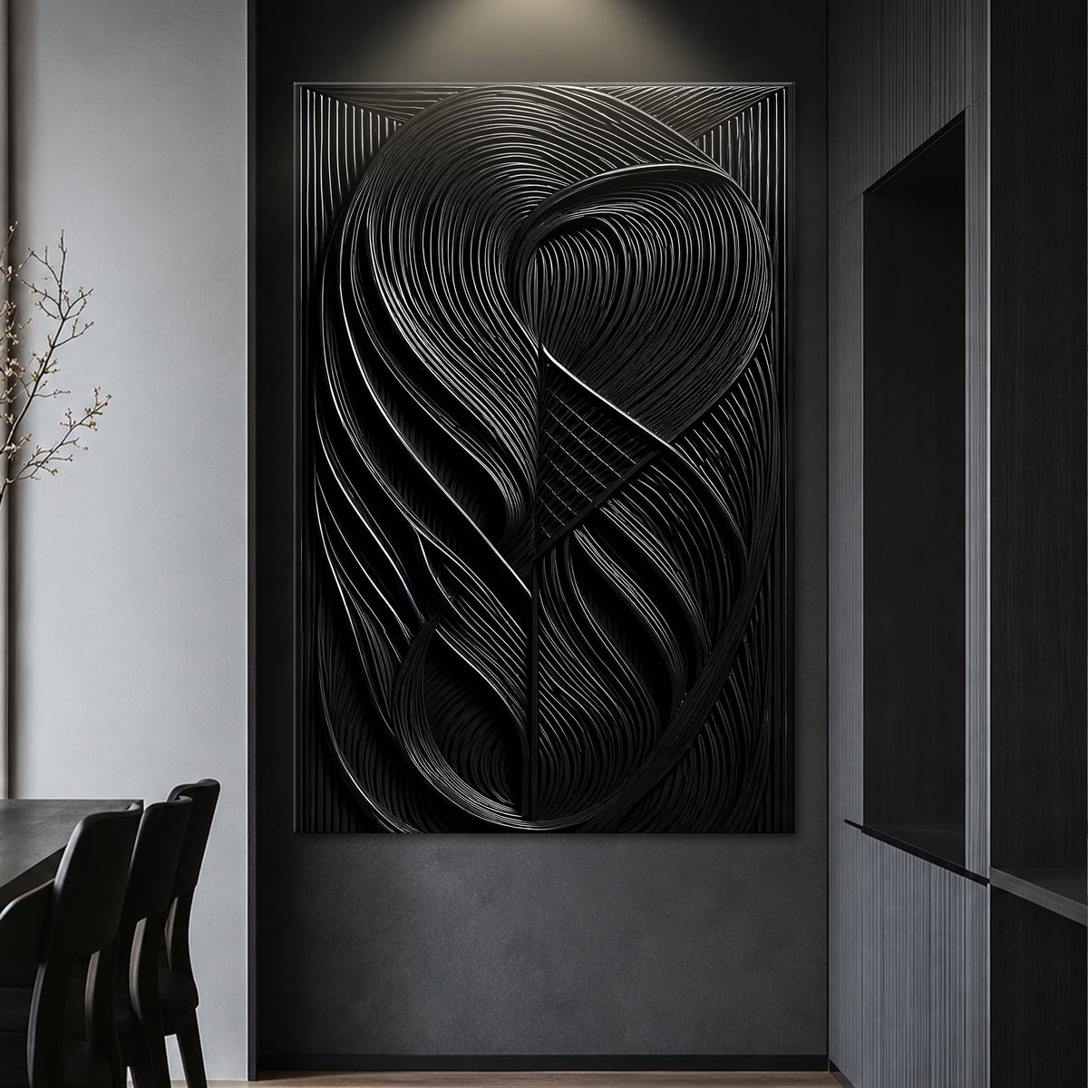 Modern Black Waves Wall Art by Tailored Canvases