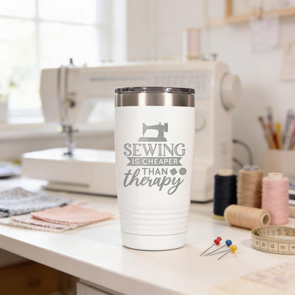 Personalized Sewing Tumbler 20 oz stainless steel insulated drinkware for crafters, hot or cold beverage travel mug, gift for sewists by Joyful Moose