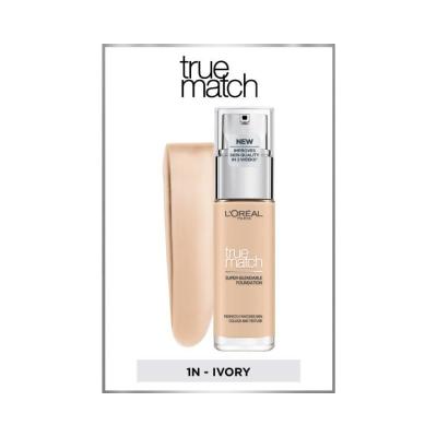 Loreal Paris True Match Foundation: 1N Ivory - Hyaluronic Acid & Vitamin E, Lightweight, Natural Look, SPF 17, Skin Tone Evener by Beauty Care Bag