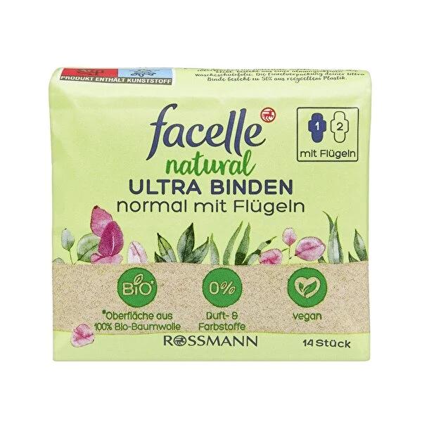 Facelle Natural Ultra Feminine Hygiene Pads with Wings: Breathable, Vegan, & Dermatologically Tested for Sensitive Skin - 14 Count by Beauty Care Bag